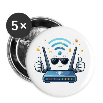 WiFi Router Party with Sunglasses - Buttons large 2.2''/56 mm (5-pack) - white - Front