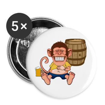 Funny Monkey Beer Barrel Retro Cartoon Graphic - Buttons large 2.2''/56 mm (5-pack) - white - Front