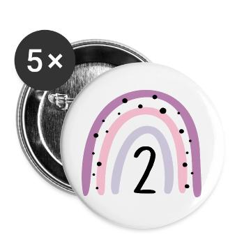 Birthday 2 Rainbow Girl Two Year Old - Buttons large 2.2''/56 mm (5-pack) - white - Front