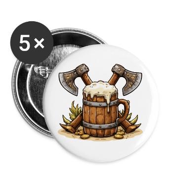 Bierfass mit Äxten Wikinger - Buttons groß 56 mm (5er Pack) - Weiß - Vorne