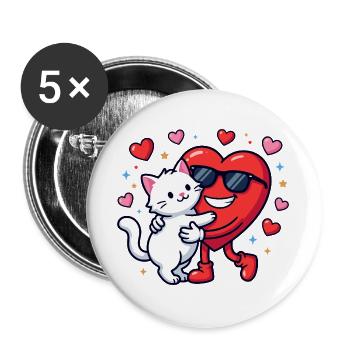 Une Saint-Valentin amusante pour les propriétaires de chats - Lot de 5 grands badges (56 mm) - blanc - Devant