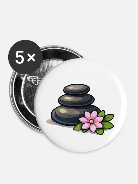 Zen Steinpyramide mit Lotus - Buttons groß 56 mm (5er Pack) - Weiß