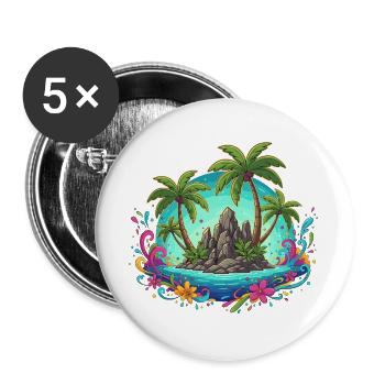 Tropische Insel Oase Palmen Farben - Buttons groß 56 mm (5er Pack) - Weiß - Vorne