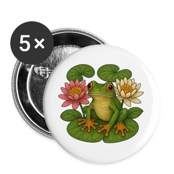 Grüner Frosch unter Lotuslilien - Buttons groß 56 mm (5er Pack) - Weiß - Vorne
