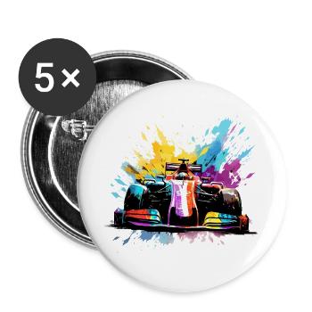 Rennwagen-Geschwindigkeit Bunte Splash-Art-Rennfahrer - Buttons groß 56 mm (5er Pack) - Weiß - Vorne