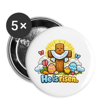 Kawaii Kruzifix He is Risen Ostern Jesus - Buttons groß 56 mm (5er Pack) - Weiß - Vorne