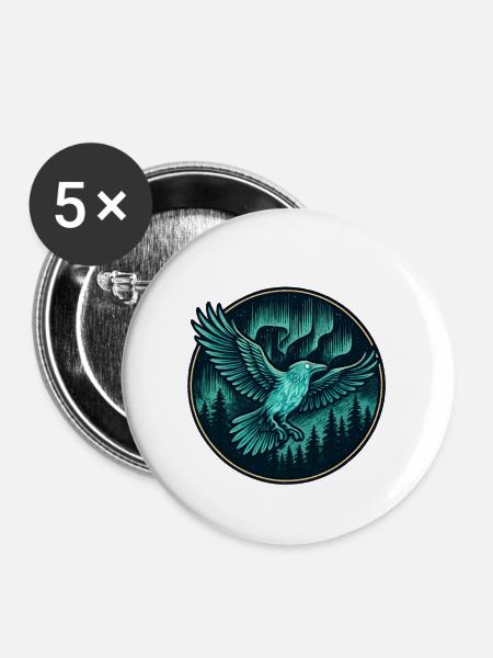 Rabe im Nachtwald-Emblem - Buttons groß 56 mm (5er Pack) - Weiß