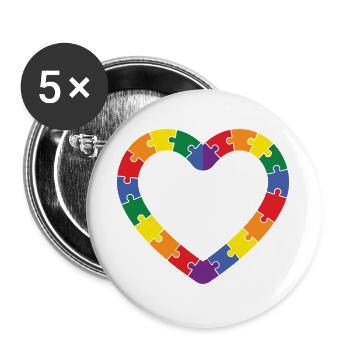 Autismus Puzzle Herz Design - Buttons groß 56 mm (5er Pack) - Weiß - Vorne