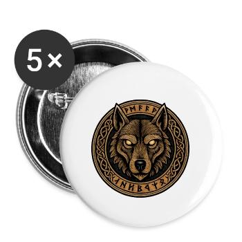 Emblème de l’Anneau du Loup avec des runes - Lot de 5 grands badges (56 mm) - blanc - Devant