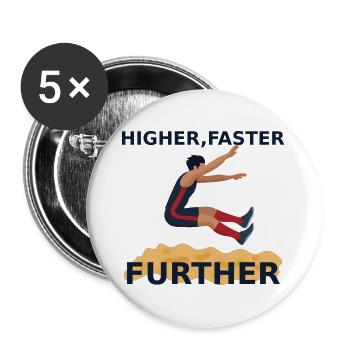 Plus haut, plus vite, plus loin – saut en longueur - Lot de 5 grands badges (56 mm) - blanc - Devant
