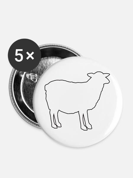 Schafsilhouette Kontur-Design - Buttons groß 56 mm (5er Pack) - Weiß