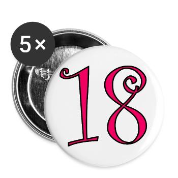 18. 18 JAHRE ALT. 18-JÄHRIGES JUBILÄUM. 18. GEBURTSTAG. - Buttons groß 56 mm (5er Pack) - Weiß - Vorne