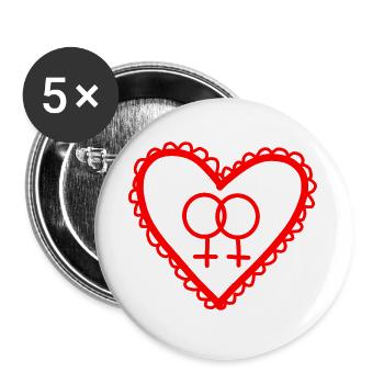 Lesbisches Liebesherz-Symbol - Buttons groß 56 mm (5er Pack) - Weiß - Vorne