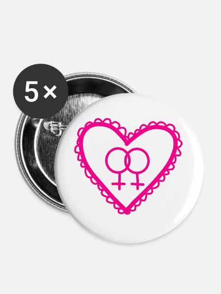 Herz der zwei Feminisymbole - Buttons groß 56 mm (5er Pack) - Weiß