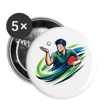 Joueur de ping-pong avec une chemise de service de tennis de table - Lot de 5 grands badges (56 mm) - blanc - Devant