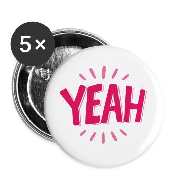 Yeah Pink Schriftzug mit Strahlen - Buttons groß 56 mm (5er Pack) - Weiß - Vorne