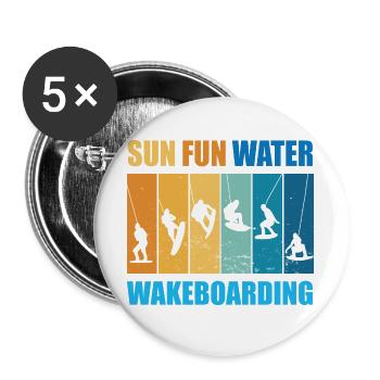 Sun, Fun, Water, Wakeboarding - Buttons large 2.2''/56 mm (5-pack) - white - Front