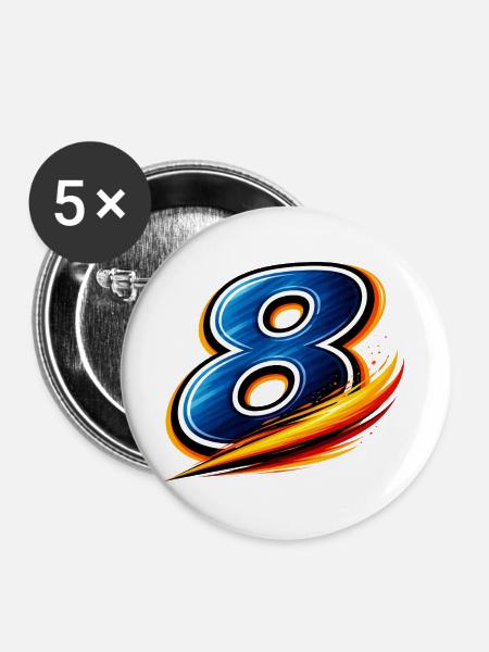 Nummer 8 Fußball Shirt Mittelfeld Allrounder - Buttons groß 56 mm (5er Pack) - Weiß
