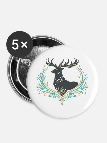 Hirsch im Ornamentherz - Buttons groß 56 mm (5er Pack) - Weiß