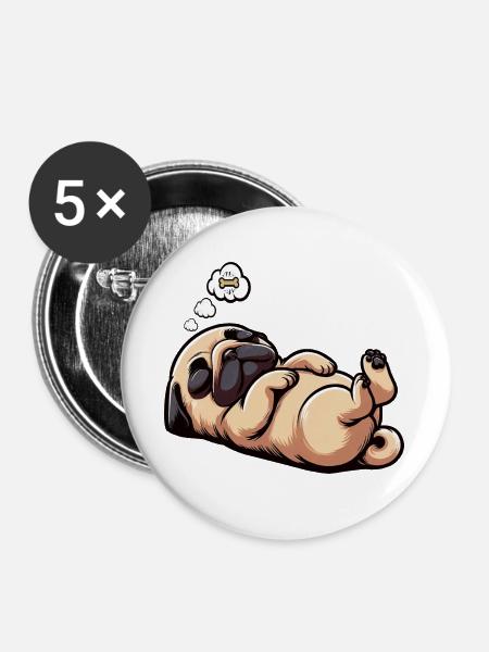 Mops Möpse Mopsbesitzer Mopsliebhaber Mopshalter - Buttons groß 56 mm (5er Pack) - Weiß