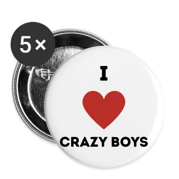 I Love Crazy Boys - Buttons groß 56 mm (5er Pack) - Weiß - Vorne