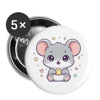 Kawaii mouse with cheese - Buttons large 2.2''/56 mm (5-pack) - white - Front