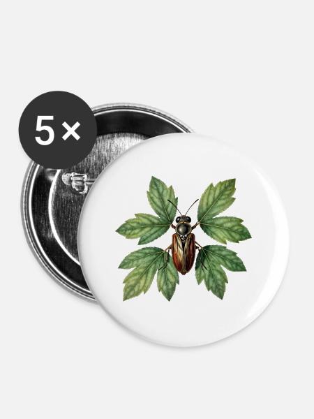 Käferinsekt auf grünem Laub - Buttons groß 56 mm (5er Pack) - Weiß