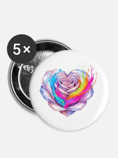 Kristallherz Regenbogenfusion - Buttons groß 56 mm (5er Pack) - Weiß