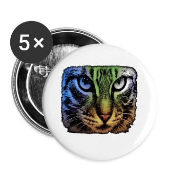 katzengesicht, bunte tier designs - Buttons groß 56 mm (5er Pack) - Weiß - Vorne