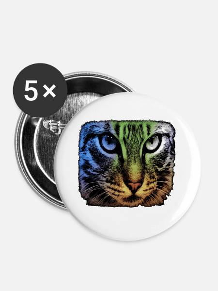 Regenbogenkatze Blick - Buttons groß 56 mm (5er Pack) - Weiß