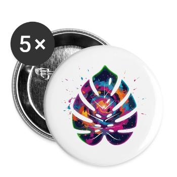 Farbexplosion Blattdesign - Buttons groß 56 mm (5er Pack) - Weiß - Vorne