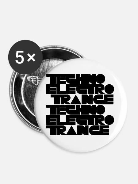 Techno Electro Trance Musik - Buttons groß 56 mm (5er Pack) - Weiß