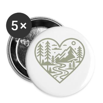 Herzform-Landschaft mit Bergen & Fluss - Buttons groß 56 mm (5er Pack) - Weiß - Vorne