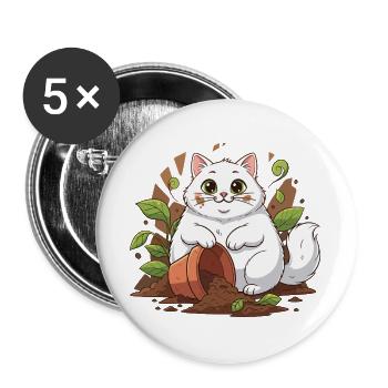 Garden cat in a pot adventure - Buttons large 2.2''/56 mm (5-pack) - white - Front