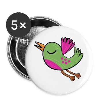 Kleiner Grüner Vogel - Buttons groß 56 mm (5er Pack) - Weiß - Vorne