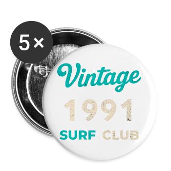 Cadeau vintage 1991 Retro Année de naissance du Surf Club - Lot de 5 grands badges (56 mm) - blanc - Devant