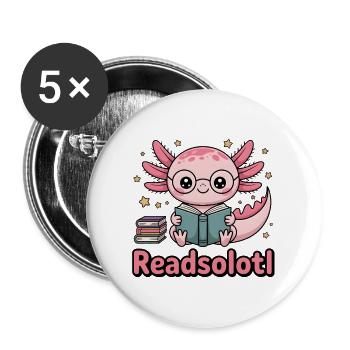 Mignon Axolotl avec des lunettes Readsolotl Amoureuse des livres - Lot de 5 grands badges (56 mm) - blanc - Devant