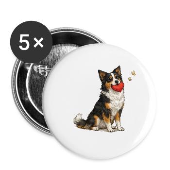 Border Collie Dog with Heart and Cuddle - Buttons large 2.2''/56 mm (5-pack) - white - Front