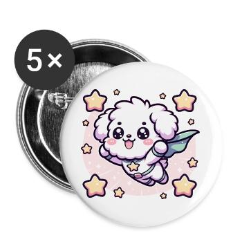 Hero Poodle Superhero Doggy Super Dog Puppy - Buttons large 2.2''/56 mm (5-pack) - white - Front