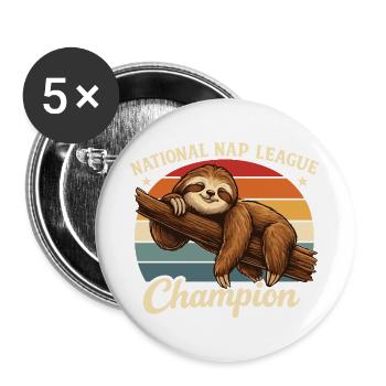 Nap Champion Sloth Shirt Funny Lazy Gift - Buttons large 2.2''/56 mm (5-pack) - white - Front