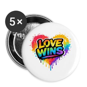 Love Wins Regenbogen Statement für Pride - Buttons groß 56 mm (5er Pack) - Weiß - Vorne