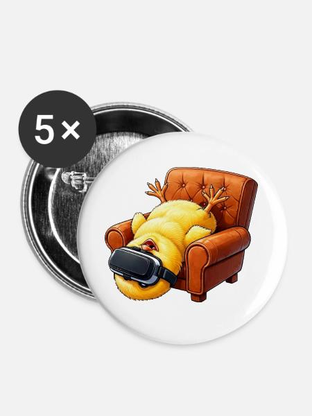 Küken mit VR Brille im Sessel - Buttons groß 56 mm (5er Pack) - Weiß