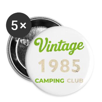 Vintage 1985 – Camping Club Retro Birth Year - Buttons large 2.2''/56 mm (5-pack) - white - Front