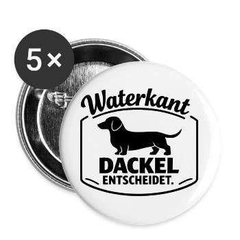 Waterkant Dackel entscheidet Badge - Buttons groß 56 mm (5er Pack) - Weiß - Vorne