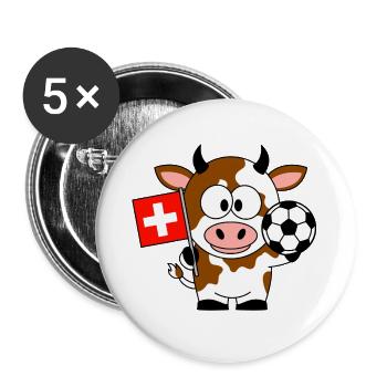 Kuh mit Schweizer Flagge und Fussball - Buttons groß 56 mm (5er Pack) - Weiß - Vorne