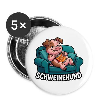 Schweinehund Faules Schwein Auf Der Couch - Buttons groß 56 mm (5er Pack) - Weiß - Vorne