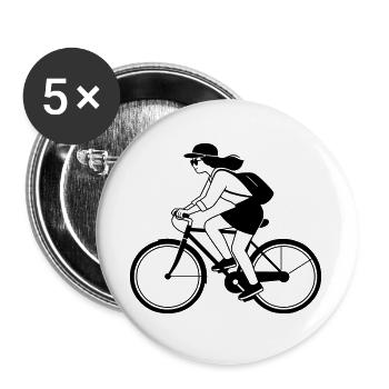 Hipster-Mädchen auf dem Fahrrad - Buttons groß 56 mm (5er Pack) - Weiß - Vorne