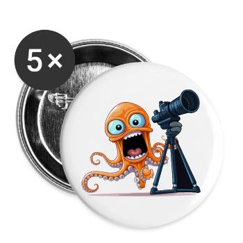 Photographe de pieuvre orange avec appareil photo - Lot de 5 grands badges (56 mm) - blanc - Devant
