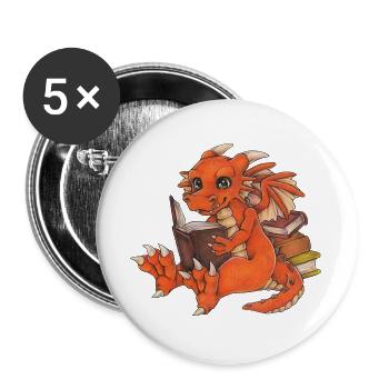 Niedlicher Lesender Drache Fantasy Geschenkidee - Buttons groß 56 mm (5er Pack) - Weiß - Vorne