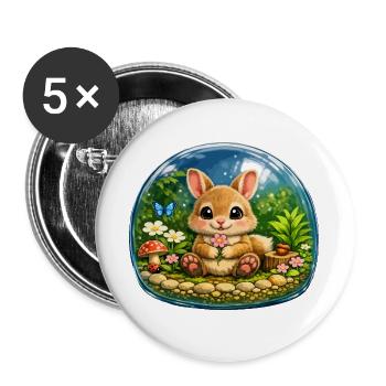 Cute Rabbit in Forest Bubble - Buttons large 2.2''/56 mm (5-pack) - white - Front